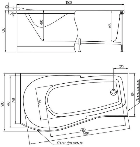 Ванна акриловая Alex Baitler Orta 150х90 R
