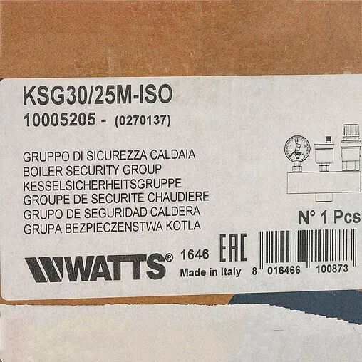 Группа безопасности котла до 200 кВт 1&quot; 3 бар WATTS KSG 30/25M-ISO 10005205