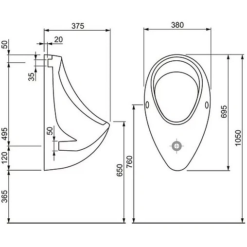 Писсуар со скрытым подводом воды Cersanit Taurus белый P-PI-T100