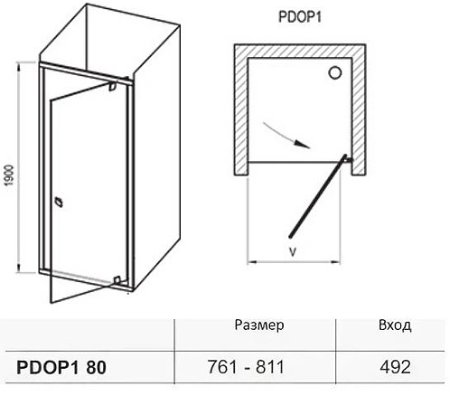 Дверь в нишу 800мм прозрачное стекло Ravak Pivot PDOP1-80 03G40U00Z1