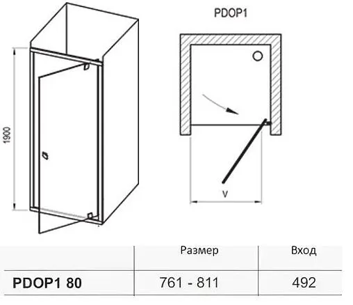 Дверь в нишу 800мм прозрачное стекло Ravak Pivot PDOP1-80 03G40U00Z1
