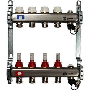 Группа коллекторная с расходомерами 7 отводов 1&quot;в/в x ¾&quot;ек Stout SMS-0927-000007, 1