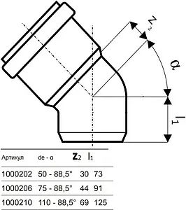 Отвод внутренний бесшумный D=110мм Угол 45° Uponor Decibel 1000209 Отвод внутренний бесшумный D=110мм Угол 45° Uponor Decibel 1000209, 2