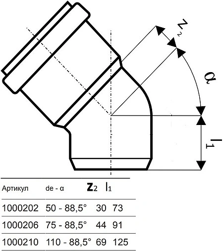 Отвод внутренний бесшумный D=110мм Угол 45° Uponor Decibel 1000209