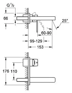 Смеситель для раковины из стены Grohe Quadra хром 19479000 Смеситель для раковины из стены Grohe Quadra хром 19479000, 2