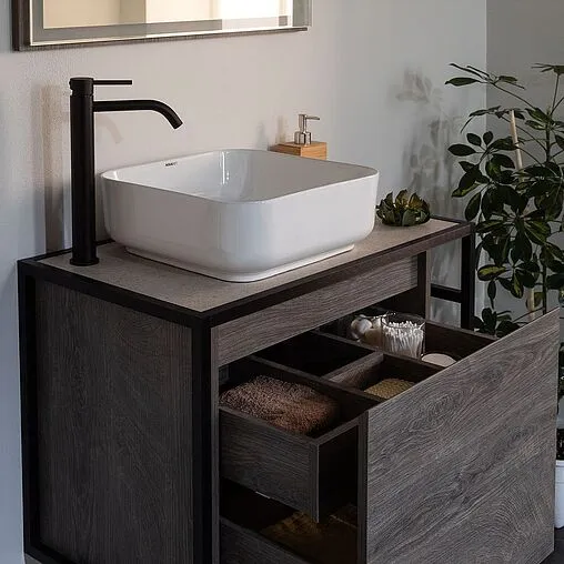 Тумба-умывальник подвесная Aquanet Nova Lite LOFT 75 L дуб рошелье 00261654+