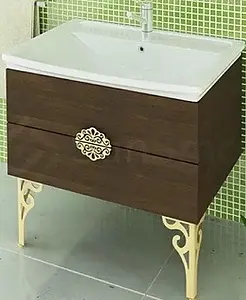 Тумба-умывальник подвесная Comforty Римини 80 венге/золото, 1