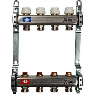 Группа коллекторная без расходомеров 4 отвода 1&quot;в/в x ¾&quot;ек Stout SMS 0922 000004, 1