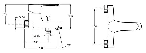 Смеситель для ванны Jacob Delafon July хром E16031-4-CP