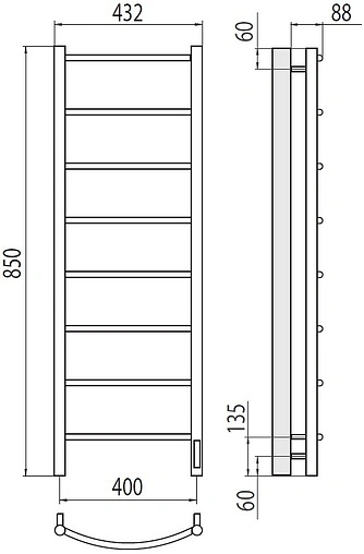Полотенцесушитель электрический лесенка Terminus Классик П8 400х850 электро quick touch полированная сталь 4670078531346