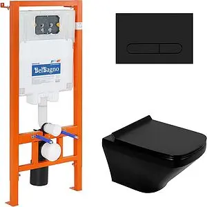 Комплект 5 в 1 BelBagno Sela BB3201CHR-MB/BB3201SC-MB/BB002-80/BB007-PR-NERO.M с кнопкой черный матовый Комплект 5 в 1 BelBagno Sela BB3201CHR-MB/BB3201SC-MB/BB002-80/BB007-PR-NERO.M с кнопкой черный матовый, 1