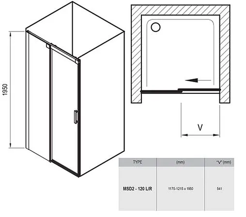 Дверь в нишу 1200мм прозрачное стекло Ravak Matrix MSD2-120 R 0WPG0U00Z1