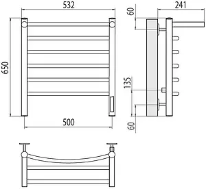 Полотенцесушитель электрический лесенка Terminus Классик с/п П6 500х650 электро quick touch полированная сталь 4670078531391, 2