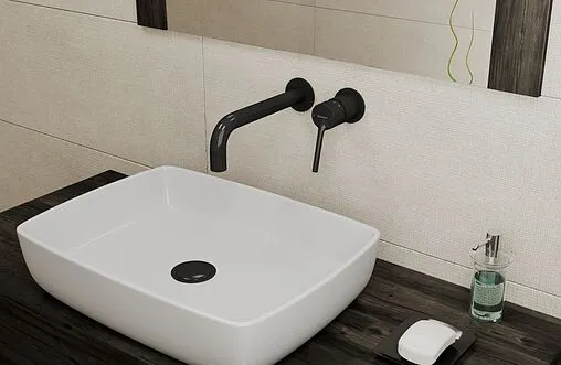 Смеситель для раковины из стены Bravat чёрный матовый/хром P8461217BW-ENG