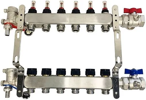 Группа коллекторная с расходомерами 6 отводов 1&quot;в/в x ¾&quot;ек WAAG WG.589.0606.F