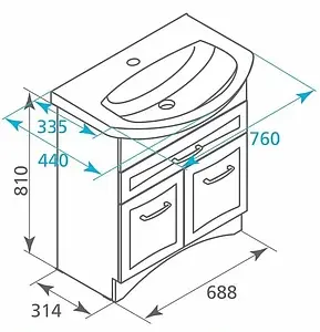 Тумба-умывальник напольная Milardo Victoria 75 белый VIC75W1M95+0027500M28 Тумба-умывальник напольная Milardo Victoria 75 белый VIC75W1M95+0027500M28, 2