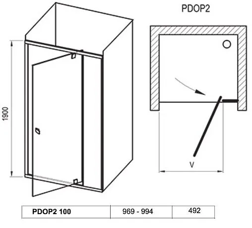 Дверь в нишу 1000мм прозрачное стекло Ravak Pivot PDOP2-100 03GA0C00Z1