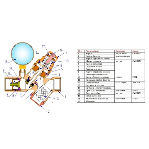 Клапан подпиточный с манометром ½&quot; Valtec VT.515 VT.515.N.04