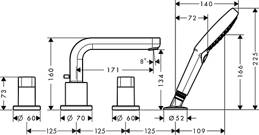 Смеситель на борт ванны на 4 отверстия Hansgrohe Metris S хром 31443000