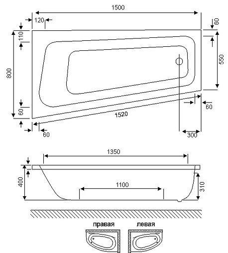 Ванна акриловая Excellent Ava Comfort 150x80 L WAEX.AVL15WH