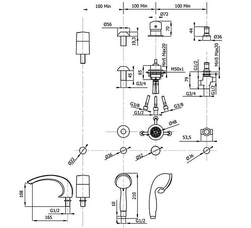 Смеситель на борт ванны на 4 отверстия Vega Arco Lux хром 91А1695125