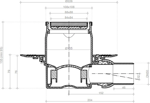 Трап горизонтальный Set Pestan Confluo Standart Dry 1 Black Glass 100x100мм 13000101