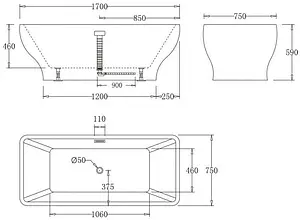 Ванна акриловая отдельностоящая BelBagno 170x75 BB73-1700-750 Ванна акриловая отдельностоящая BelBagno 170x75 BB73-1700-750, 2