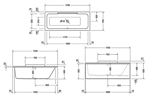 Ванна акриловая Duravit DuraStyle 170x70 R 700295000000000