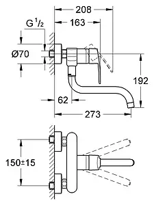 Смеситель для кухни настенный Grohe Eurostyle Cosmopolitan хром 33982002, 2