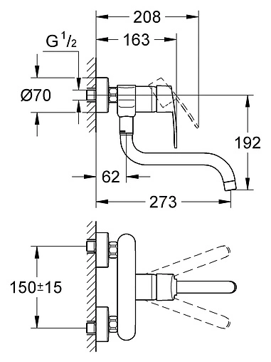 Смеситель для кухни настенный Grohe Eurostyle Cosmopolitan хром 33982002