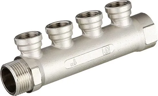 Коллектор распределительный проходной 4 отвода 1&quot;в/н x ½&quot;в Valtec VTc.550.N.0604