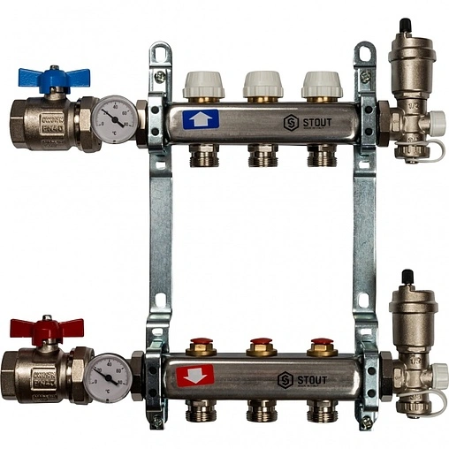 Группа коллекторная без расходомеров 3 отвода 1&quot;в/в x ¾&quot;ек Stout SMS 0912 000003