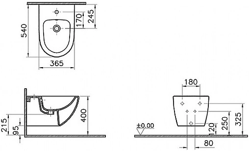 Биде подвесное VitrA Sento белый 4338B003-1046 Биде подвесное VitrA Sento белый 4338B003-1046