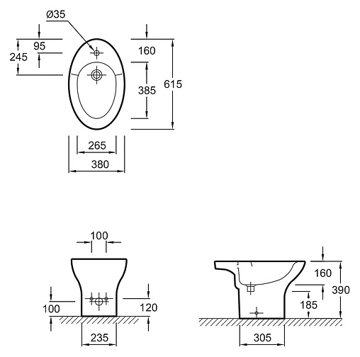 Биде напольное Jacob Delafon Presquile белый E1348-00