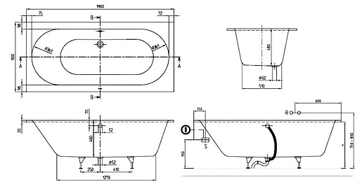 Ванна квариловая Villeroy&amp;Boch Oberon 190x90 альпийский белый UBQ199OBE2V-01