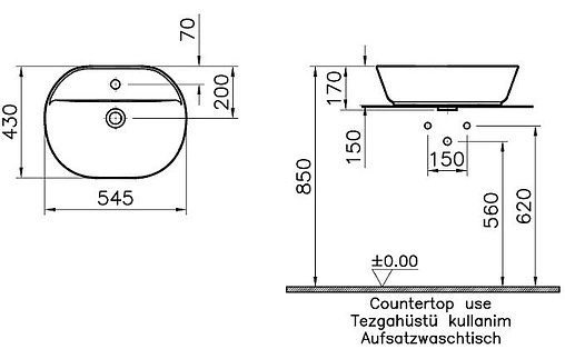 Раковина VitrA Geo 55 белый 7428B003-0001 Раковина VitrA Geo 55 белый 7428B003-0001