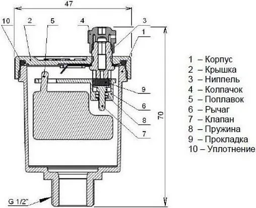 Воздухоотводчик автоматический ½&quot;н STI 06.05.ВОА1120