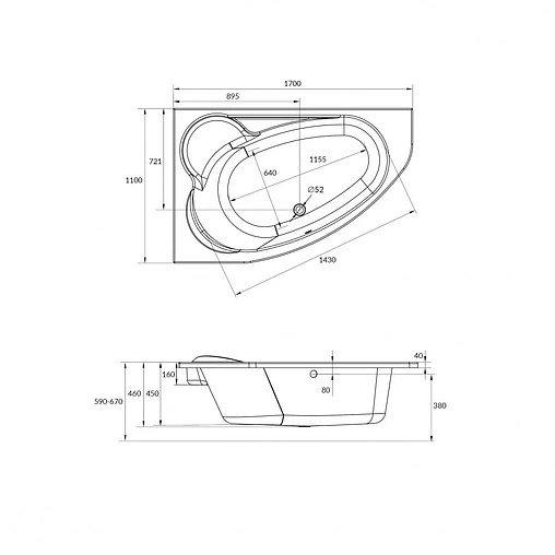 Ванна акриловая Cersanit Kaliope 170x110 L 63443