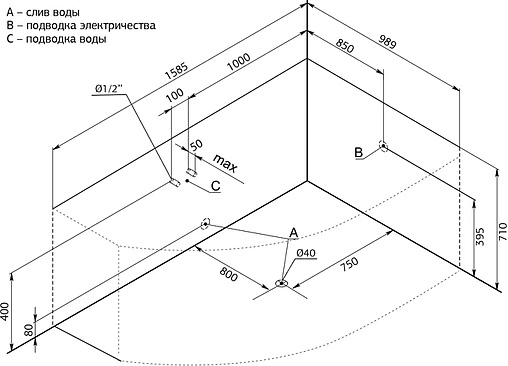 Ванна акриловая Aquanet Capri 160x100 R 00203915