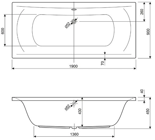 Ванна акриловая Cezares Arena 190x90