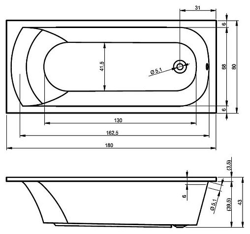 Ванна акриловая Riho MIAMI 180x80 B061001005