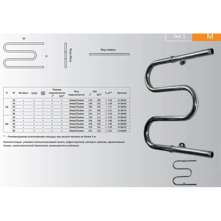 Полотенцесушитель водяной Тругор М-образный 500x600 полированная сталь М1/50/60