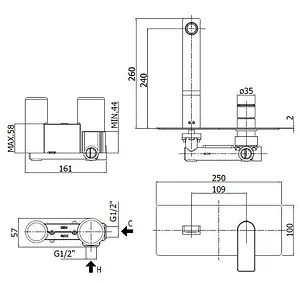 Смеситель для раковины из стены Paffoni Tango полированная сталь TA106ST Смеситель для раковины из стены Paffoni Tango полированная сталь TA106ST, 2