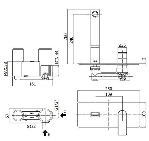 Смеситель для раковины из стены Paffoni Tango полированная сталь TA106ST