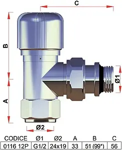 Вентиль терморегулирующий угловой M24x19 x ½"н LadyFAR серебро FL 0116 12P Вентиль терморегулирующий угловой M24x19 x ½"н LadyFAR серебро FL 0116 12P, 2