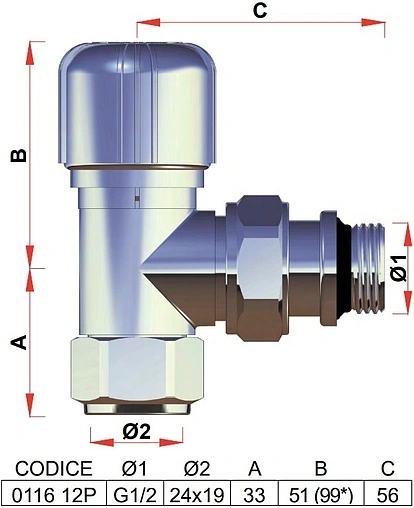 Вентиль терморегулирующий угловой M24x19 x ½&quot;н LadyFAR серебро FL 0116 12P