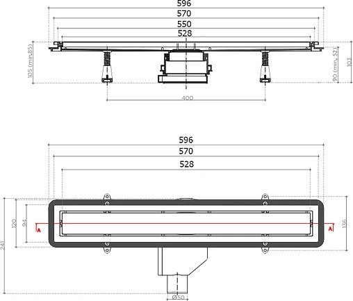 Лоток душевой Set 550мм h=52мм 0.8л/сек Pestan Confluo Premium White Glass Gold Line 550 13100090
