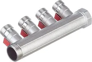 Коллектор запорный проходной 4 отвода красный 1"в/н x ¾"ек Henco VB060504-ROOD Коллектор запорный проходной 4 отвода красный 1"в/н x ¾"ек Henco VB060504-ROOD, 2