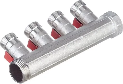 Коллектор запорный проходной 4 отвода красный 1&quot;в/н x ¾&quot;ек Henco VB060504-ROOD