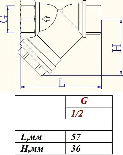 Фильтр угловой сетчатый ½&quot;в x ½&quot;н Valtec VT.191.N.04